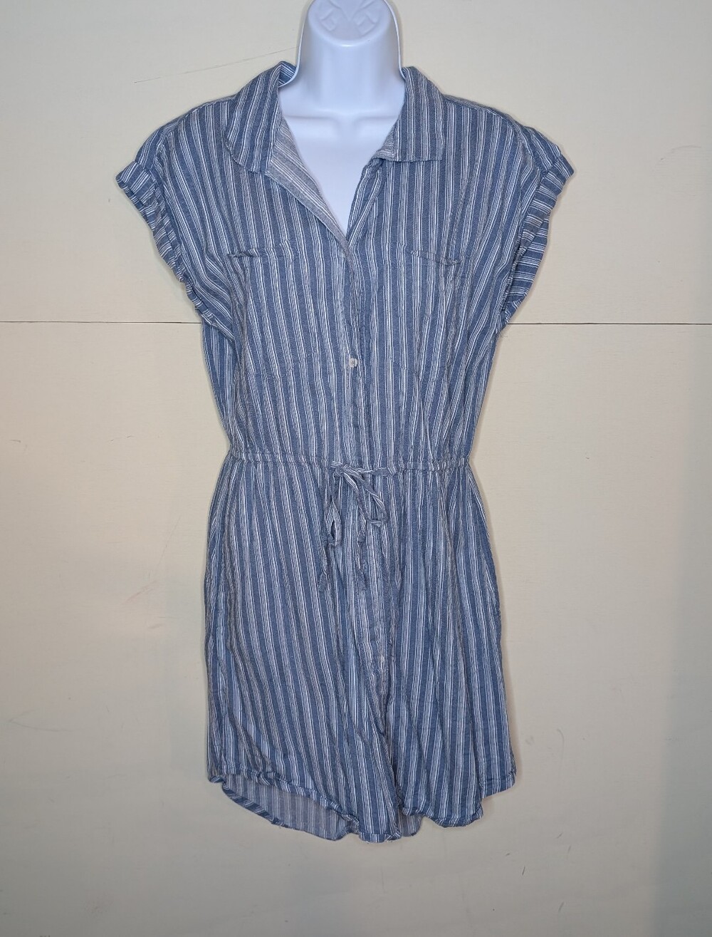 Japna Midi Dress Cotton Blend Button Down Blue And White Stripes